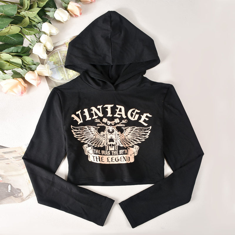 Long Sleeve Letter Printed Hooded Top