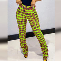 Plaid Pattern Hip Lifting Slim Fit Casual Pants