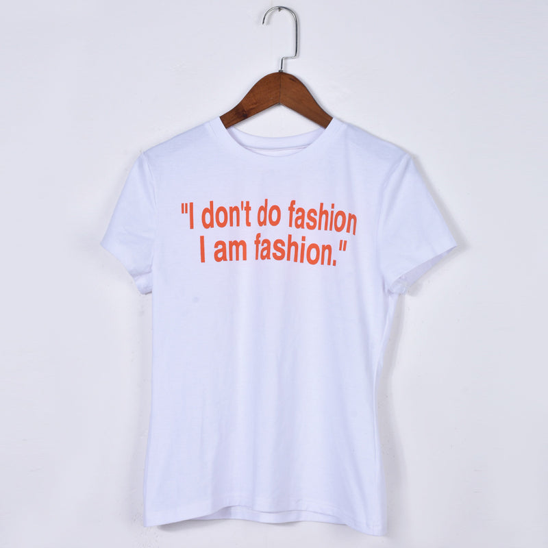 Round Neck Letter Printed Slim Fit Short Sleeve Top