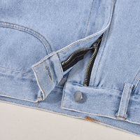 Women's Hole-Washed Denim Long-Sleeved Jacket