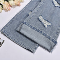 Suspenders Trendy Ripped Washed Denim Jumpsuit