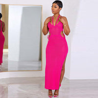 Double Strap Halter Neck Knitted Beach Maxi Dress