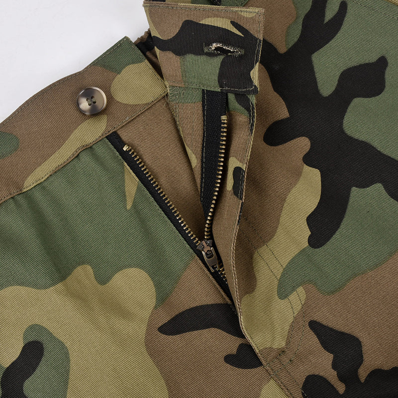 Roll Up Hem Zipper Casual Army Shorts