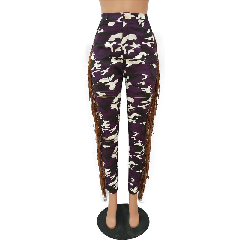 Camouflage Tassel Casual Slim Fit Pants