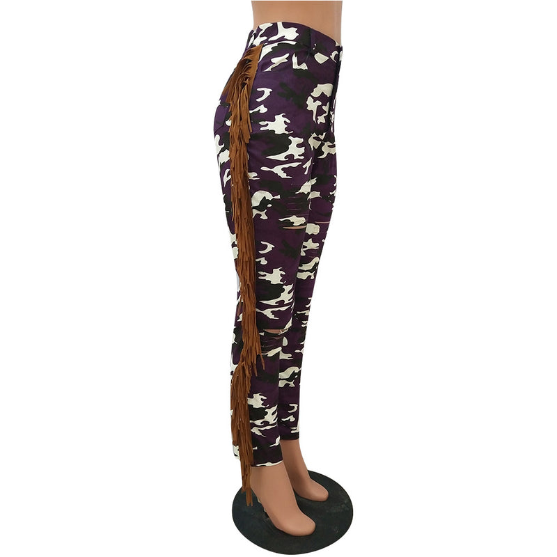 Camouflage Tassel Casual Slim Fit Pants