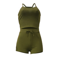 Solid Sleeveless Basic Camisole Shorts Suit