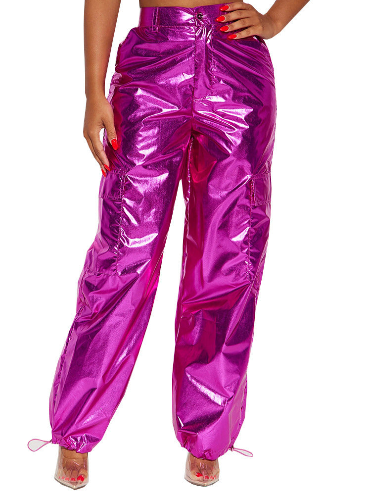 Metallic Luster Straight Leg Casual Long Pants