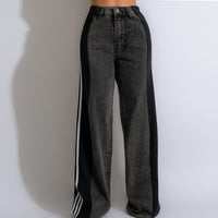 Three Stripe Stitching Wide Leg Denim Long Pants